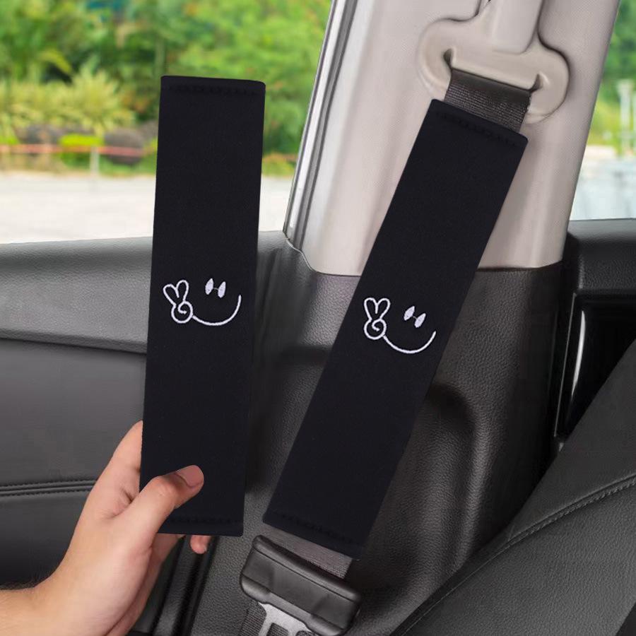 2PCS Car Supplies, Smiling Face, Seat Belt Cover, Safety Belt Shoulder Protector, Soft And Cute Car Interior Accessories