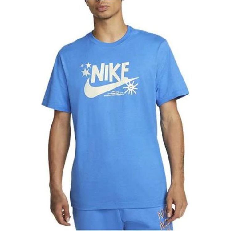 Nike T Shirts Men's Blue Crew Neck Moderate Straight Fit DR7808-435