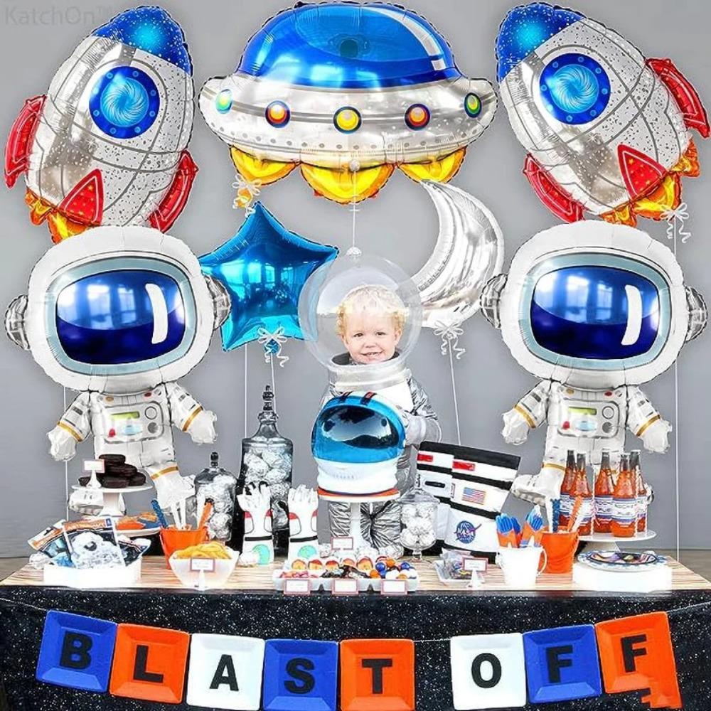 1Pc Astronaut Party Balloons Large Silver Outer Space Rocket  Spacecraft Galaxy Theme Foil Balloons for Birthday Party Kids Deco