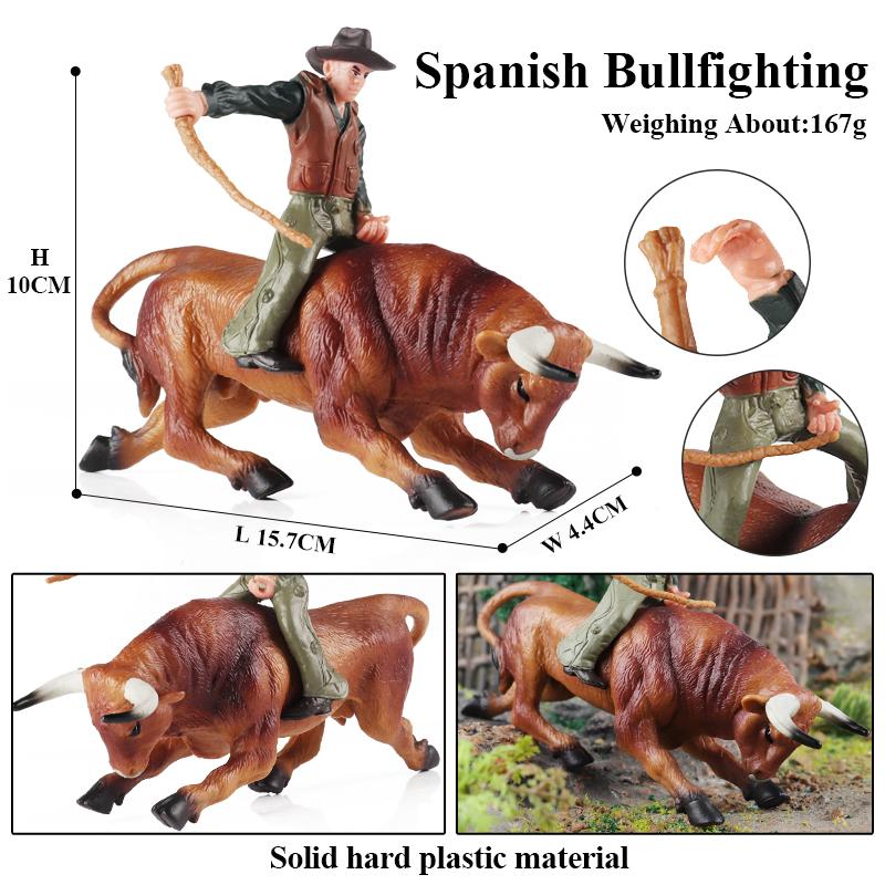 Oenux Фермерские животные Бой быков Ковбой Симуляция Домашняя птица Крупный рогатый скот Теленок Бык Вол Бык Коллекция фигурок ПВХ Модель Игрушка Детский подарок