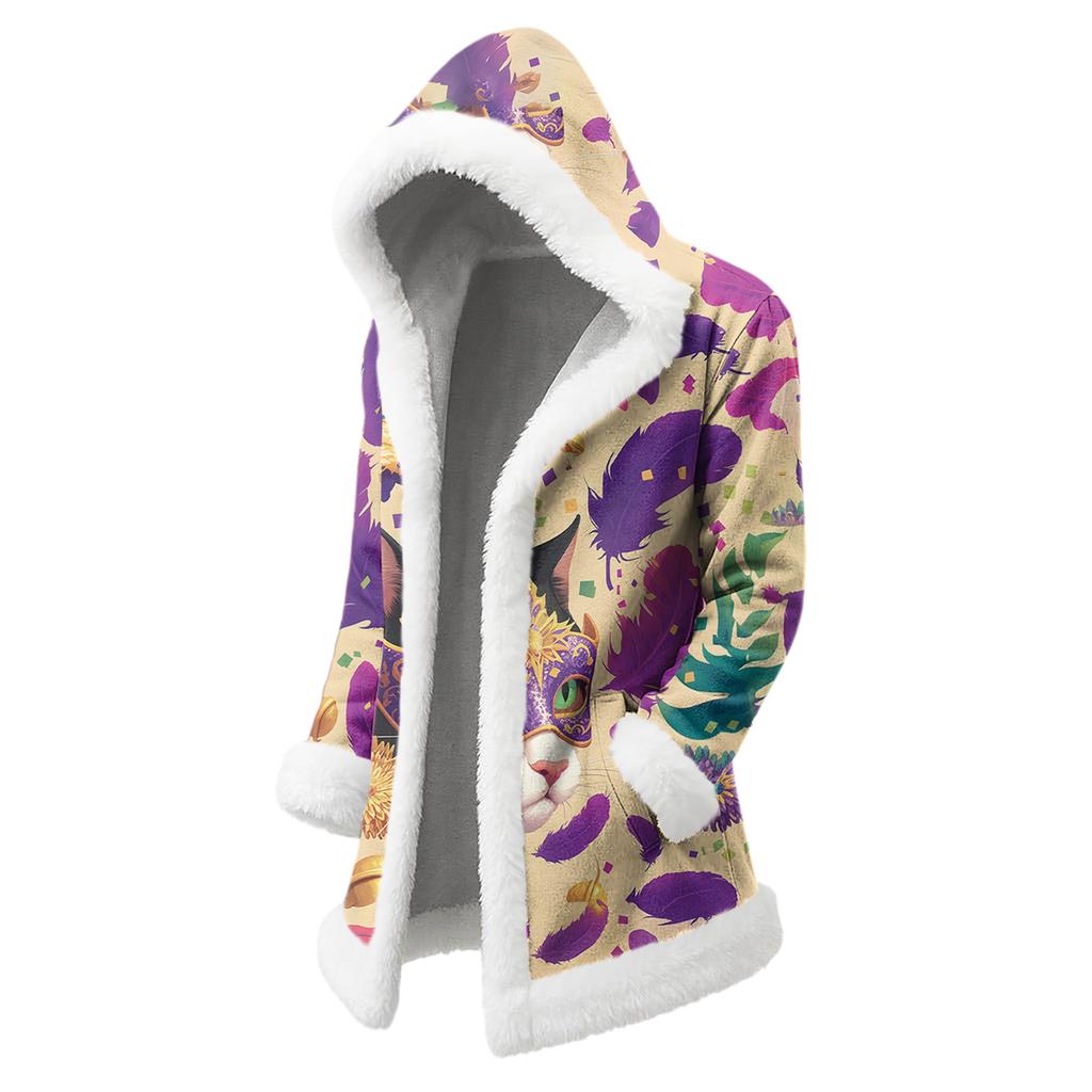 Унисекс Повседневная и Модная Куртка с Капюшоном и Длинными Рукавами с Плюшевым Воротником и Принтом Карнавала