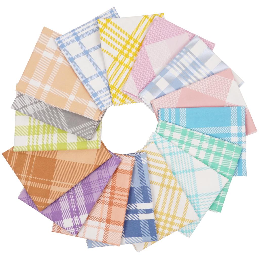 Soimoi Комплект из 16 кусков ткани Fat Quarter - пастельный принт в клетку 18"x22" для лоскутного шитья своими руками - 100% хлопок, предварительно раскроенная ткань для квилтинга