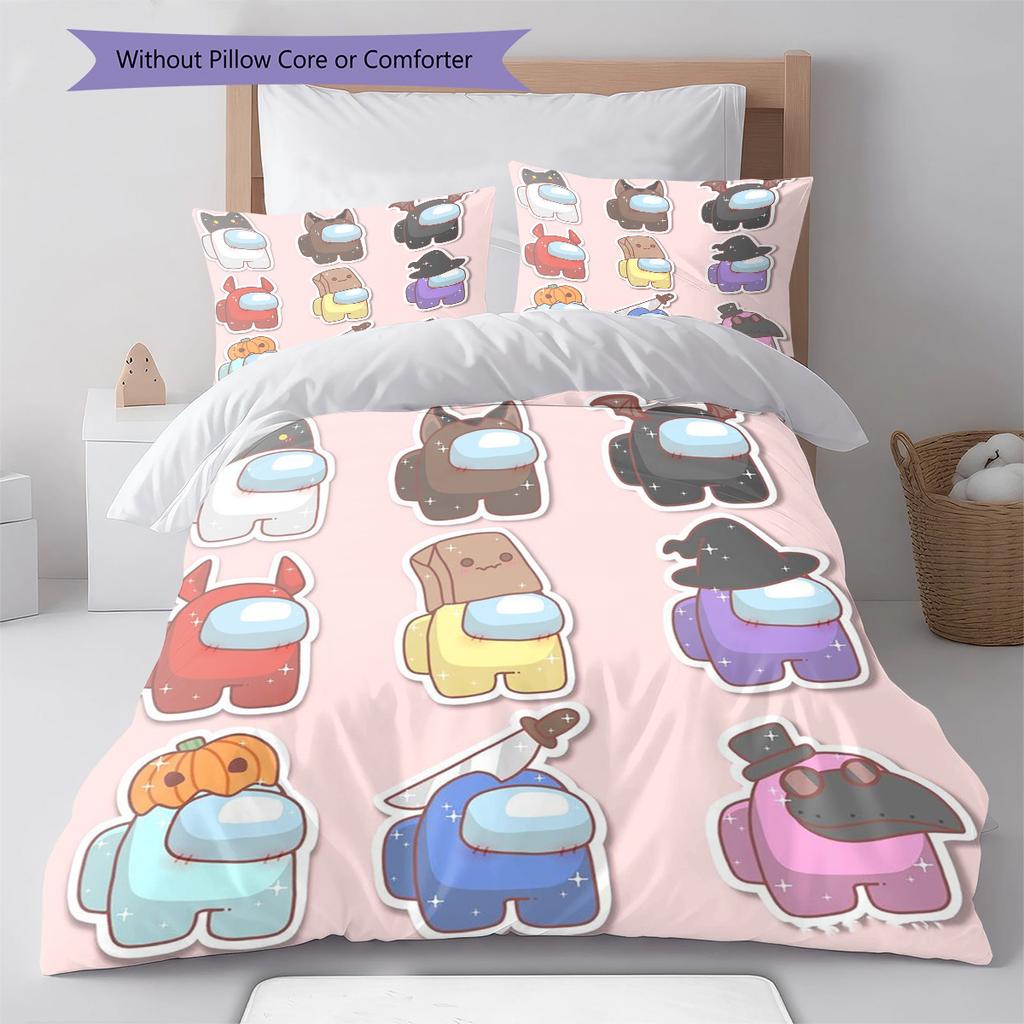 Among Us Pattern Bedding,Quilt Set Quilt Cover Pillowcase Home Birthday Gift (1 * duvet cover + 2 * pillowcase, without core)