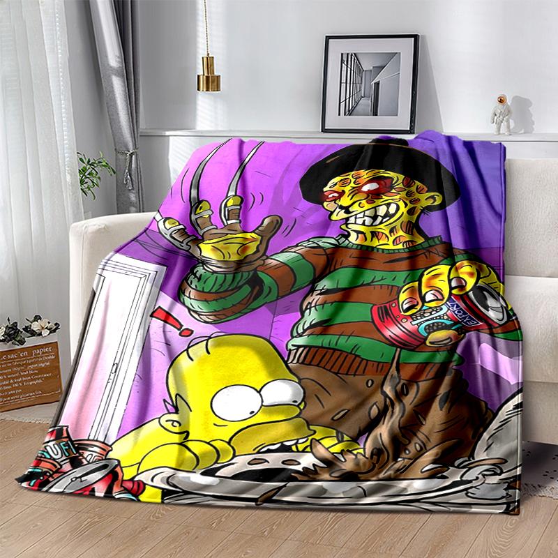 1Pc Freddy Vs Homer Simpson Blanket Soft And Comfortable Casual Warm Camping Travel Christmas Halloween Gift M921733