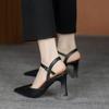 Women's Summer Fashion 2025: Black Pointed-Toe One-Strap Chunky Heel Sandals