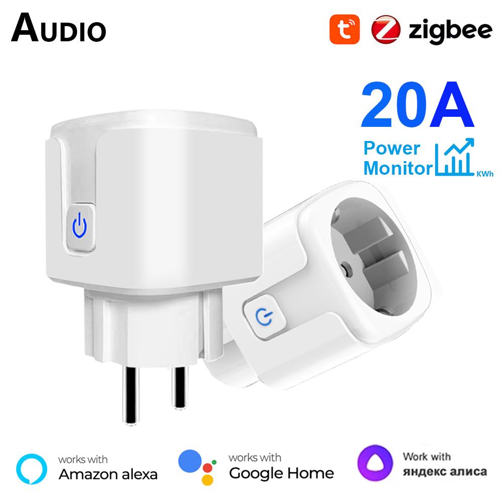 Умная розетка Tuya Zigbee 20a EU, умная розетка для монитора, розетка для монитора, приложение Smartlife, дистанционное управление, работает с Alexa Google Home