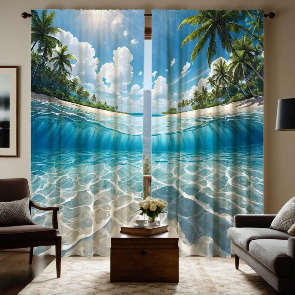 2 шт. HD голубая вода голубое небо белые облака пейзаж декоративная занавеска Голубая цифровая печать занавеска украшение дома стиль деко