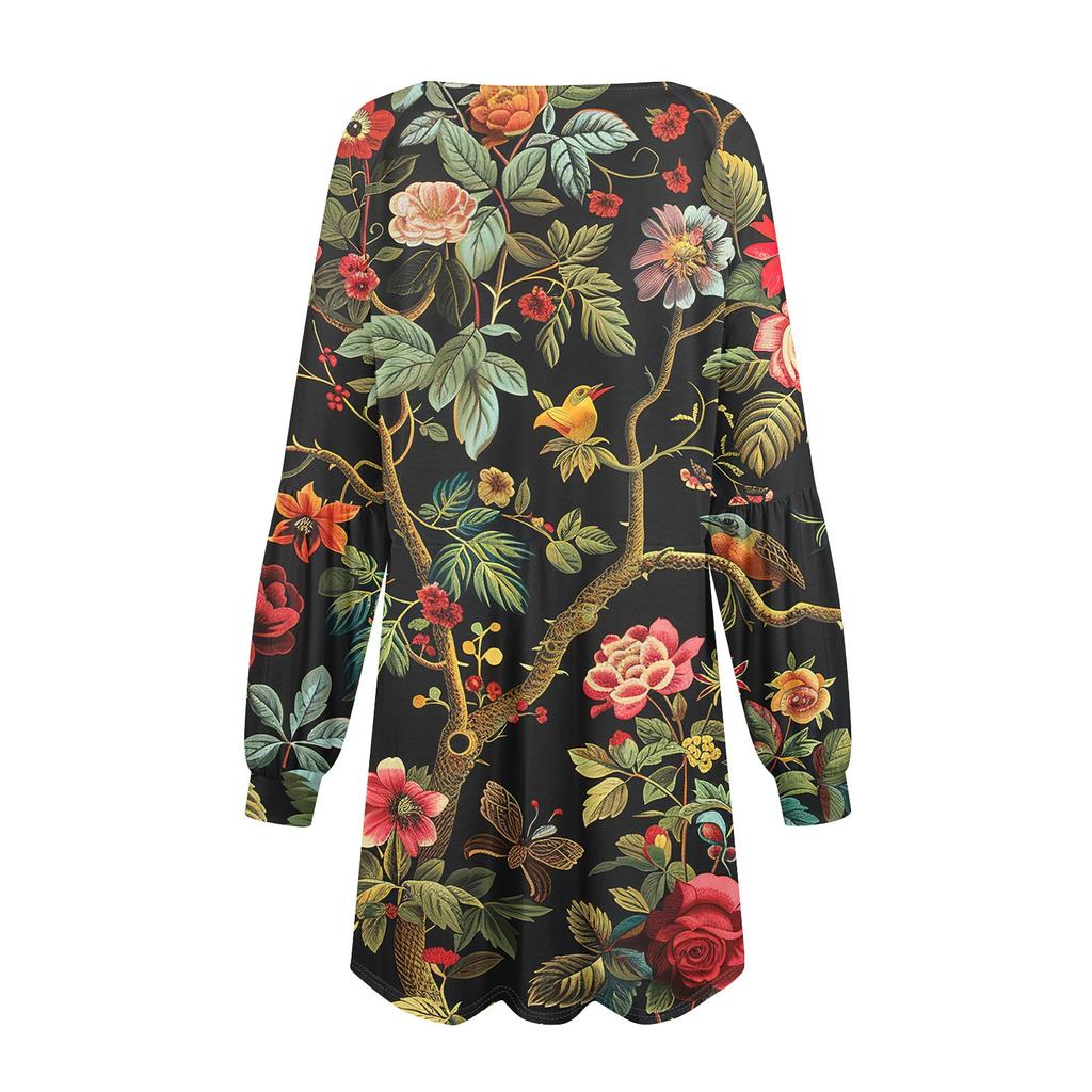 Fashion Womens Long Sleeve A Line Dress Fall Casual Pullover Crewneck Loose Fit Dress With Pockets