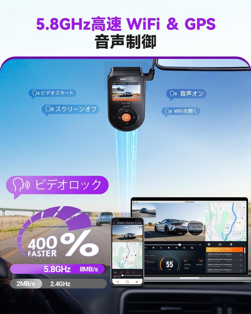 Видеорегистратор VANTRUE S1 Pro Max 4K с парковочным режимом и GPS, круглосуточным мониторингом, ADAS, WiFi,