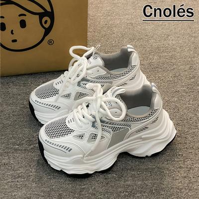 Туфли папы для девочки 2025 Новые Женские Весенне-летние на толстой подошве Увеличение роста Дышащая сетка Тонкие Студенческие Спортивные Женские Туфли Тренд