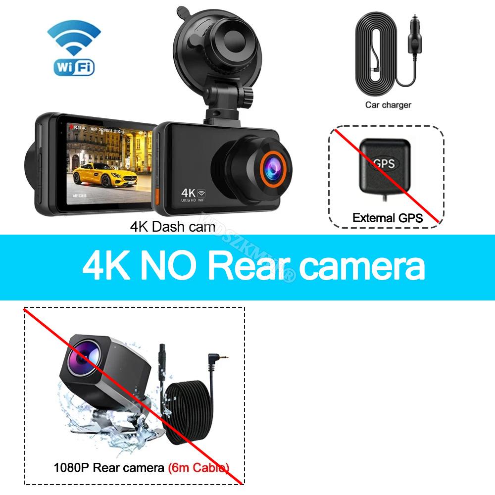 Автомобильный видеорегистратор 4K WIFI GPS DashCam для автомобильного видеорегистратора Камера переднего и заднего вида Ночное видение Черный ящик Круглосуточная парковка Автомобильные аксессуары