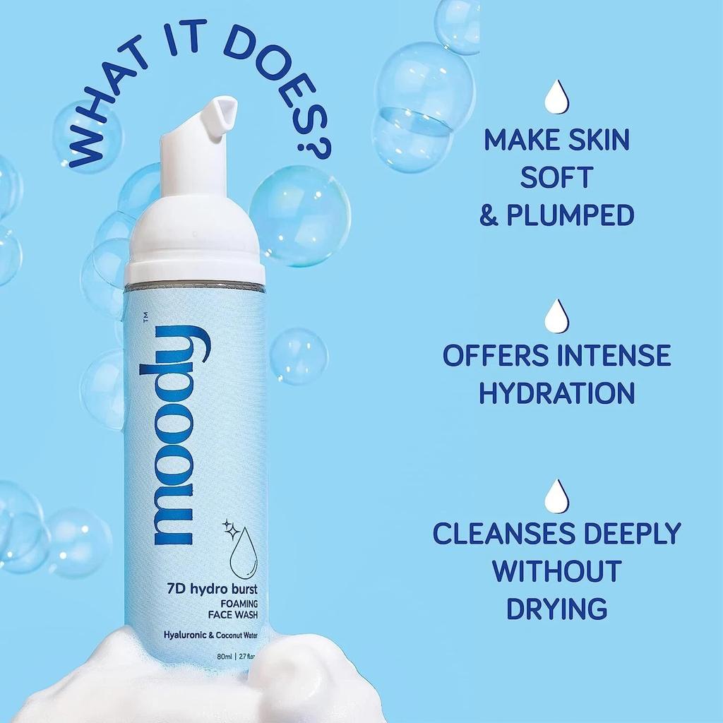 Moody 7D Hydro Burst Foaming Face Wash with Hyaluronic Acid & Coconut