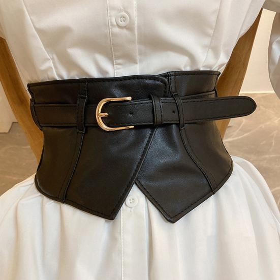 Women Girdle Solid Color Imitation Leather Waist Belt Adjustable Length Waist Belt Dresses