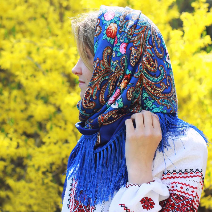 New 70*170cmWomen Luxury Floral Printed Russian Scarf Ukrainian Fringed Scarves Babushka Handkerchief Head Wraps Travel Shawl