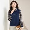 Женская весенняя новая мода Check Fake Two High Grade Loose Long Sleeved Top