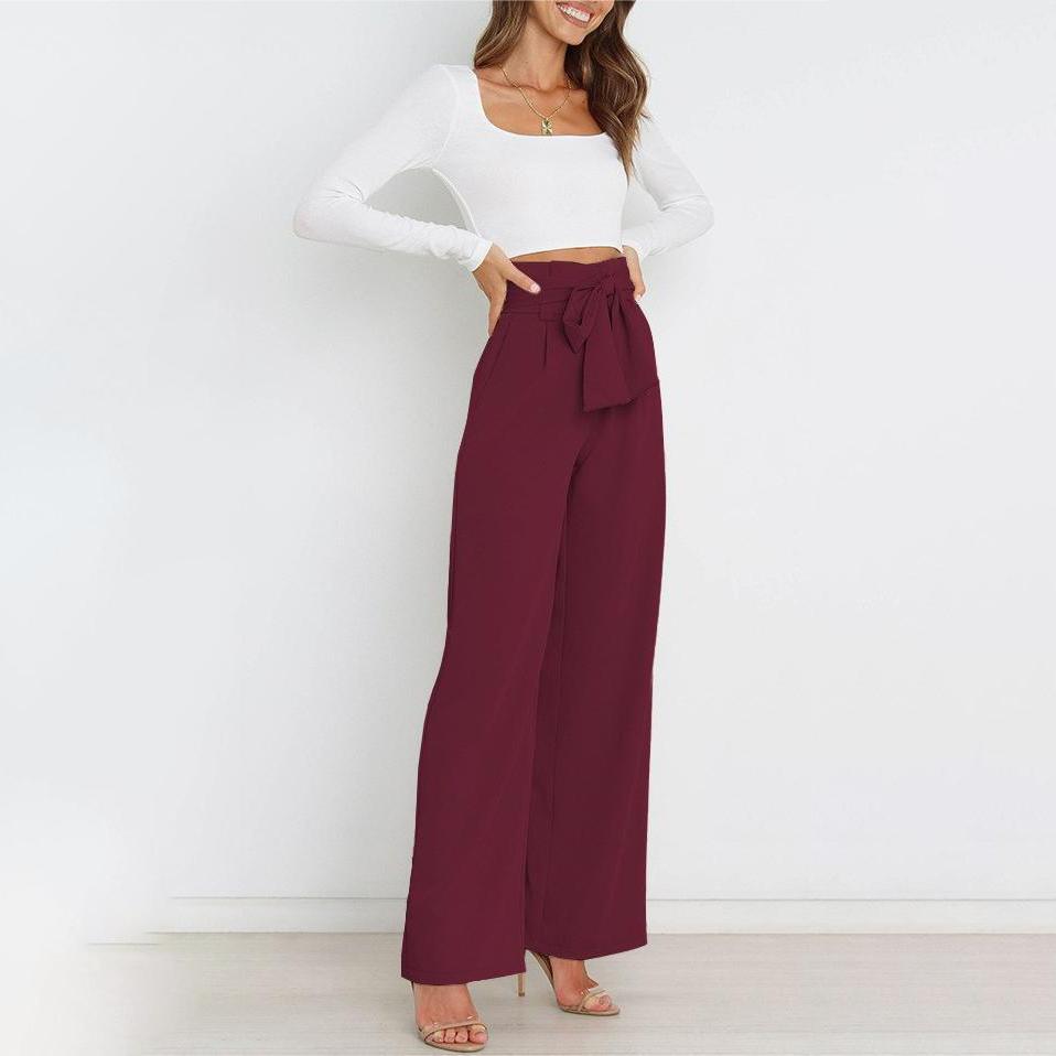 Women Summer and AutumnWorkplace Women's Trousers Casual Wide Leg High Waist Trousers with Belt Temperament Summer Commuter Pants