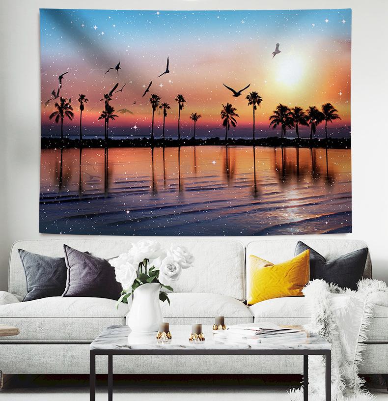 Пляжный пейзаж с кокосовыми пальмами Гобелен 3D Лесной пейзаж с водопадом Настенный декор Домашний фон Ткань Декор Садовый плакат для улицы
