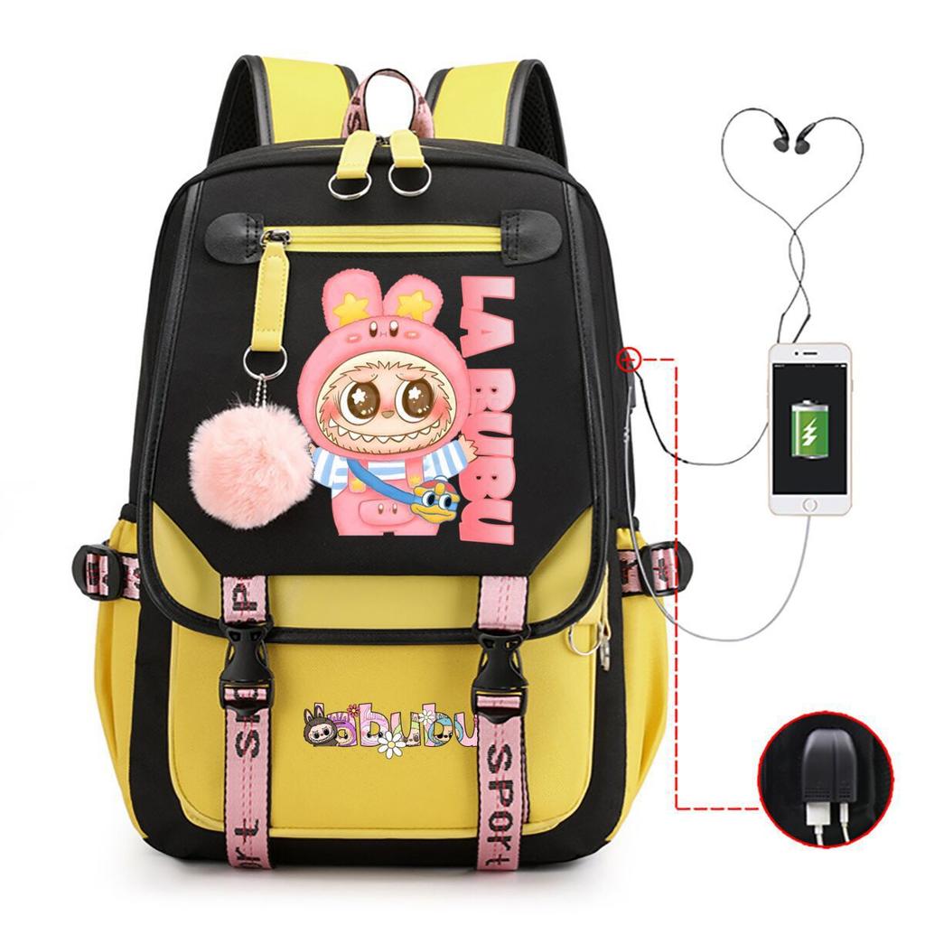 Милый рюкзак с мультяшным принтом LABUBU для учеников средней школы, вместительная школьная сумка в стиле инс