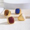New 2024 Geometric Square Stone Vintage Ring Chunky Gold Color Trend Personality Jewelry Accessories for Women Girl