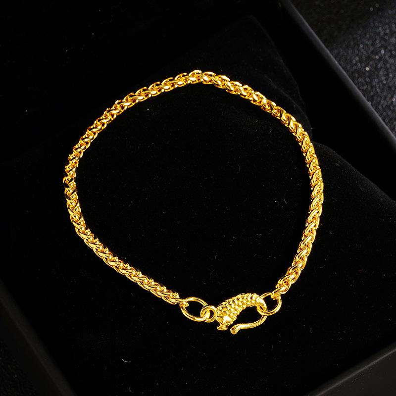 Vietnamese Gold Sand Bracelet Koi Buckle Plain Chain for Girls Chinese Retro Long-lasting Color Versatile