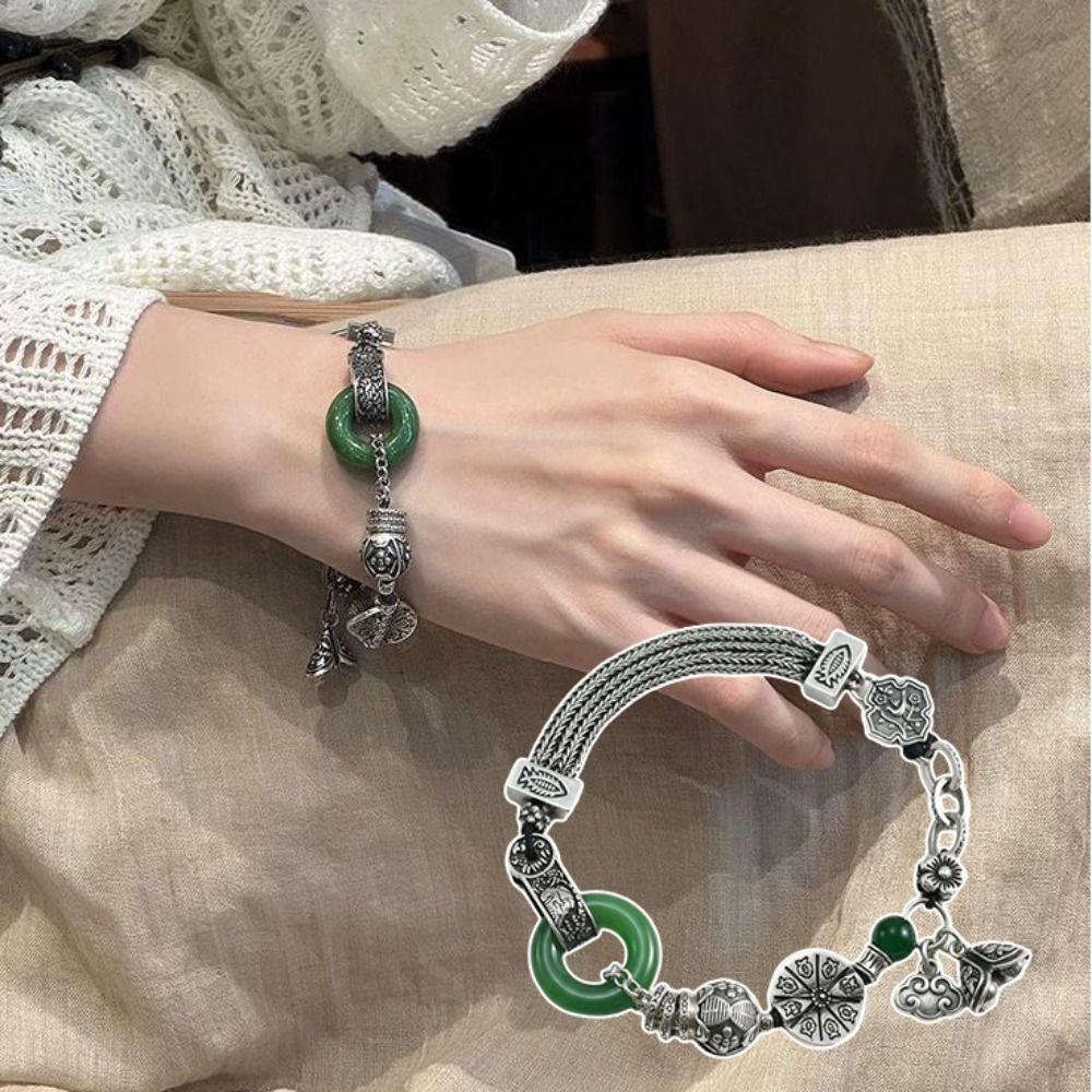 Vintage Retro Beaded Bracelet New Chinese Style Green Bangle Holiday Gifting