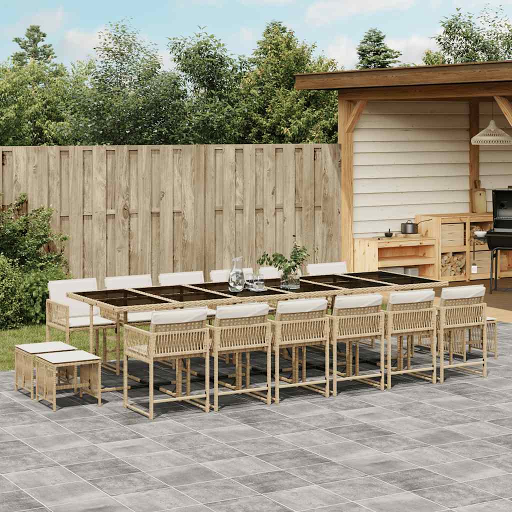 17 piece outdoor dining set with cushions beige poly rattan