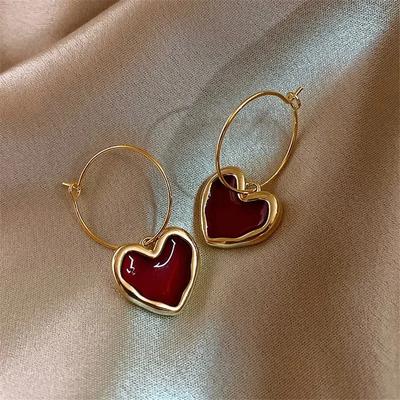 Новые корейские серьги-сердечки для женщин, модные красные сердечки, винтажные эмалированные металлические серьги-подвески, ювелирные изделия, подарки, оптом