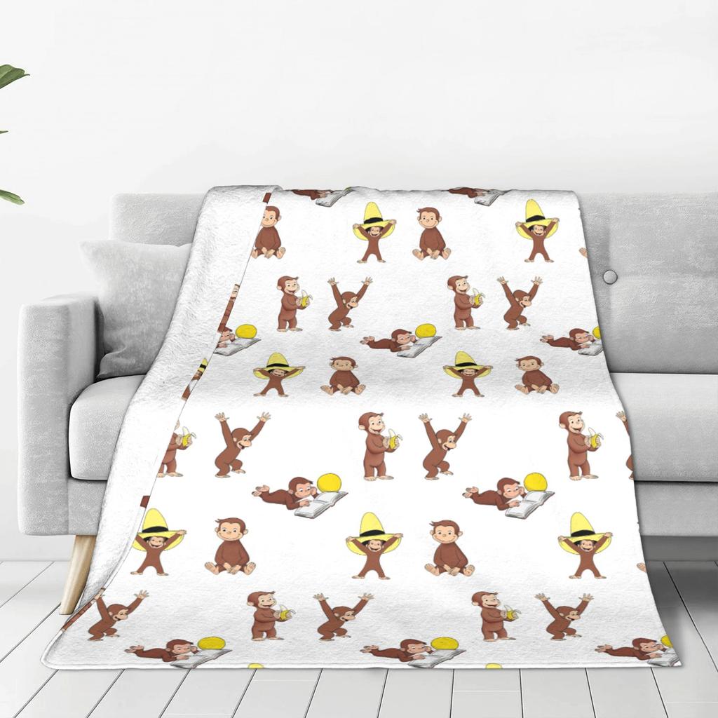 Мультяшный Джордж - любопытная обезьянка для детей, набор Теплое флисовое одеяло-плед для дивана, для дома, спальни, офиса, пледы, покрывало