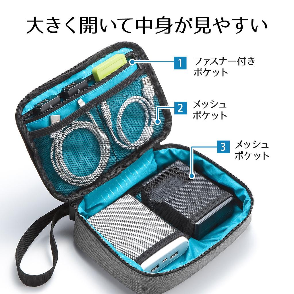 Sanwa Direct Gadget Trip Storage Pouch, Travel/Business Pouch, Black, 200-BAGIN005BK