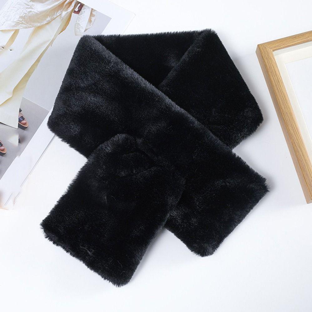 Cute Neckerchief Wrap Winter Warmer Solid Color Girl Plush Scarf Warm Scarf Cross Scarf Neck Warmer
