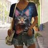 Summer Tops Women's Tee T Shirt Dog Cat 3d Print Tshirt Women Fashion Casual V-Neck Short Sleeve T-shirt Female Clothes