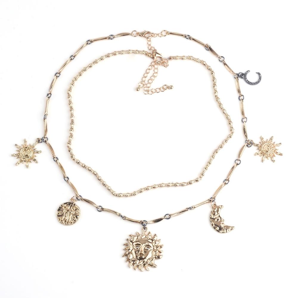 Многослойное ожерелье Модное Ретро Легкая Роскошь Многоаксессуарные Ювелирные Изделия Серьги-подвески Солнце Луна
