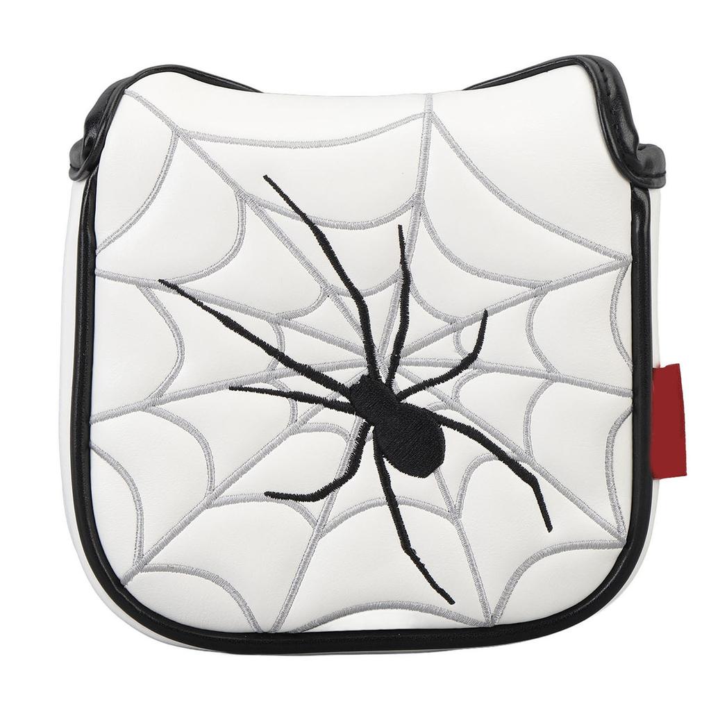 Putter Cover Spider Embroidered Pattern White Water Proof Soft Plush Lining PU Putter Headcover