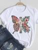 (Asian Size) Women Tee Top Flower Letter Lovely Trend Style Clothing Casual Short Sleeve Fashion Print Lady Tshirt Female Graphic T-shirts