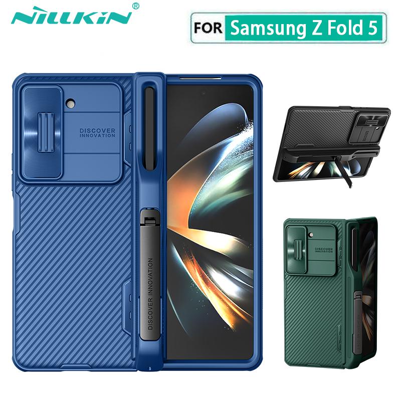 NILLKIN For Samsung Galaxy Z Fold 5 Case With Pen Slot Phone Holder Frosted Shield Fold 180°Folding Cover For Samsung Z Fold5 5G