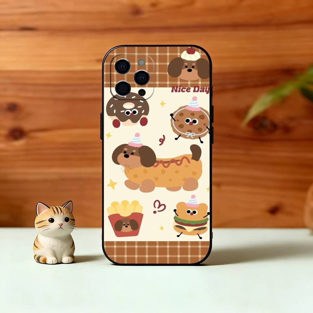 Милый мультяшный чехол для телефона с таксой Для iPhone 17,16,15,14,13,12,11 Plus,Pro Max,XS,Мягкий силиконовый черный чехол