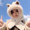 Windproof Integrated Cap Scarf Plush Ear Protection Cap Winter Scarf Set Hooded for Women