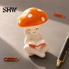 Nordic Style Home Accents Meditation Mushroom Resin Figurine, Cute Red Statue for Desk Office Small Desktop Decorations Living Room Tabletop