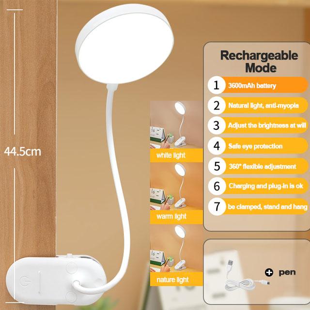 Настольная лампа 3600 мАч, перезаряжаемая от USB настольная лампа с зажимом, ночник для чтения книг, светодиодный сенсорный светильник с 3 режимами затемнения, защита глаз