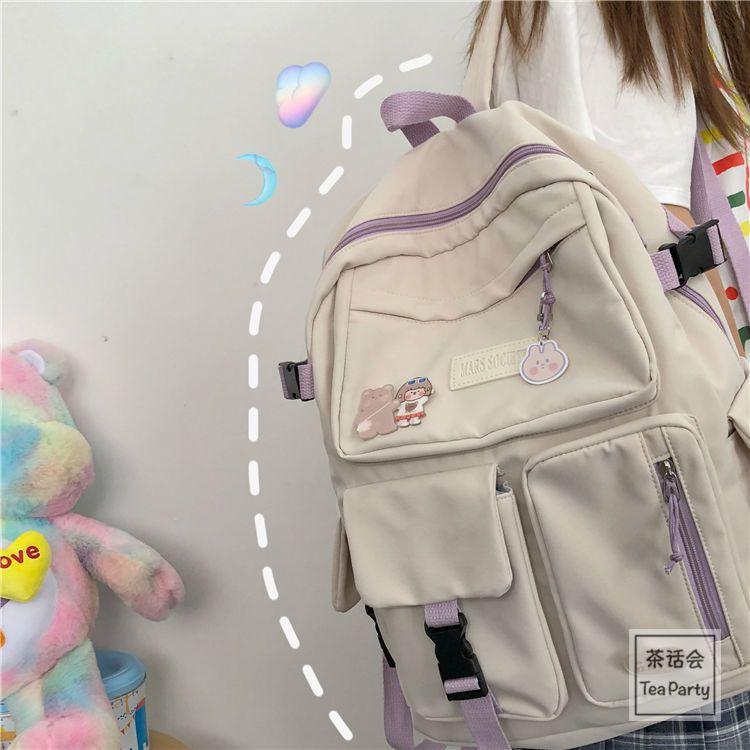 Schoolbag Korean ins college style backpack, Japanese Harajuku vintage student schoolbag female versatile travel backpack lightweight