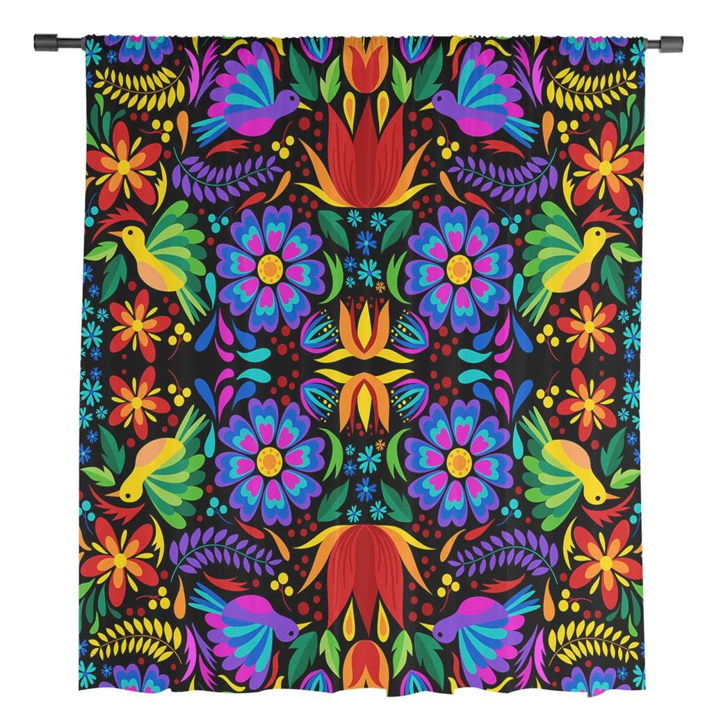 Красочные Мексиканские тюлевые оконные шторы с абстрактным цветком для спальни, гостиной, вуали, декоративные прозрачные шторы, шторы