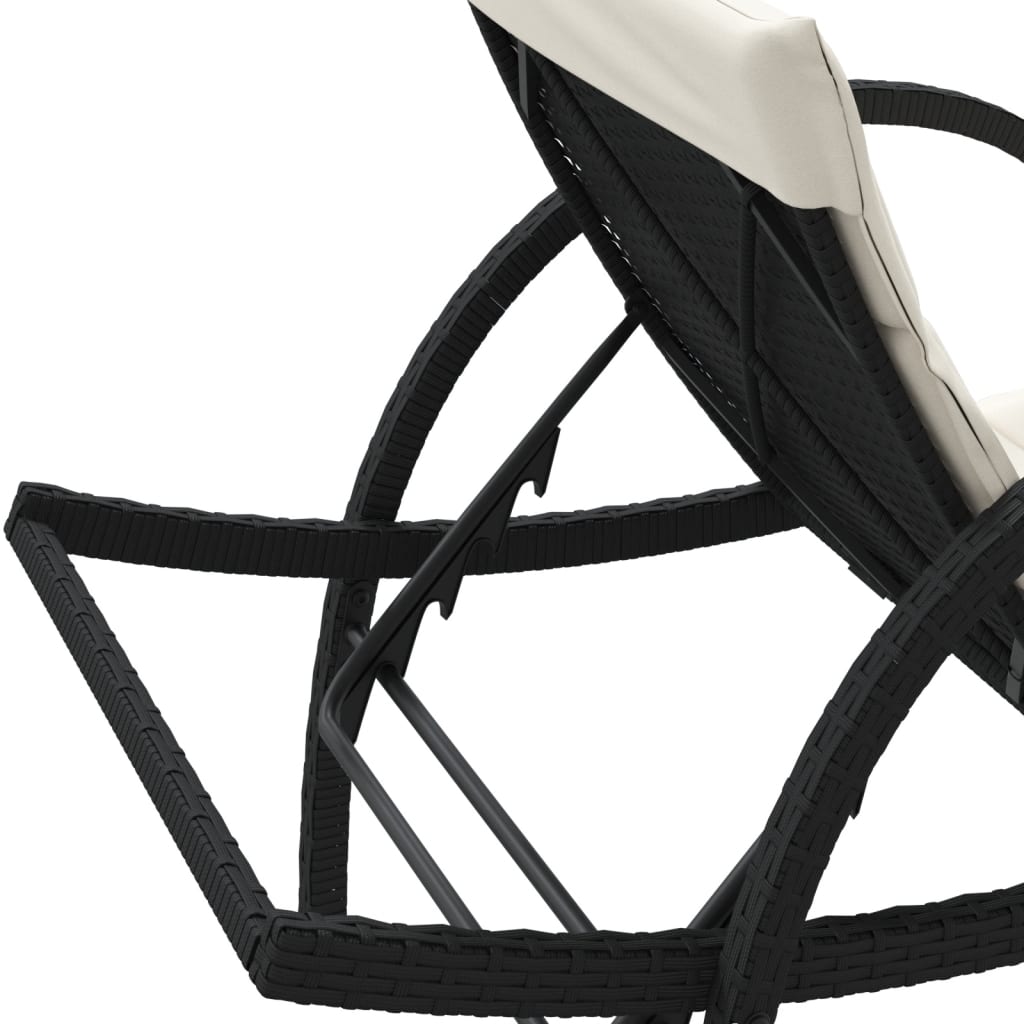Black Sun Lounger with Cushion 60 x 199 x 42 cm Poly Rattan