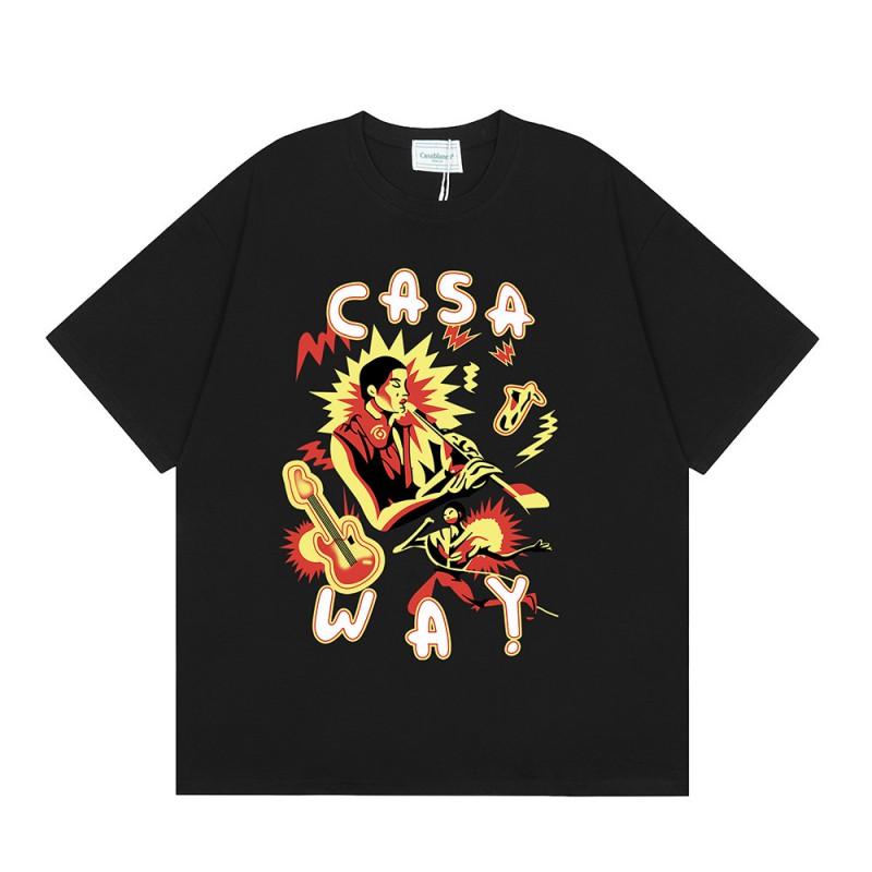 Casablanca Print T-Shirt Men Women Loose Fit Short Sleeve Casual Top