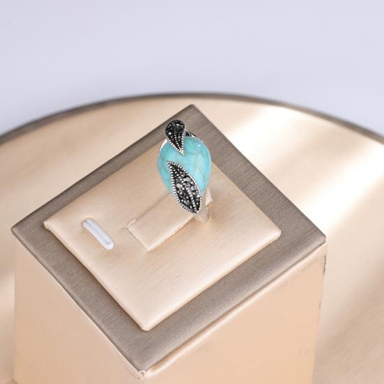 Винтажный лист с подвеской из искусственной бирюзы, ожерелье, кольцо, серьги на спине, комплект ювелирных изделий