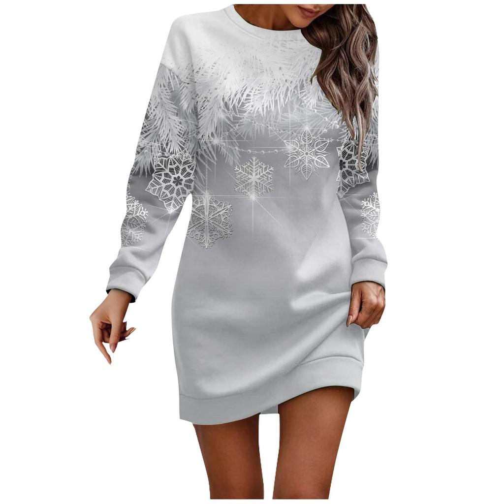 Long Sleeve Dress For Women Casual Christmas Printed Pullover Hip Pack Dress Sweater Dress Autumn