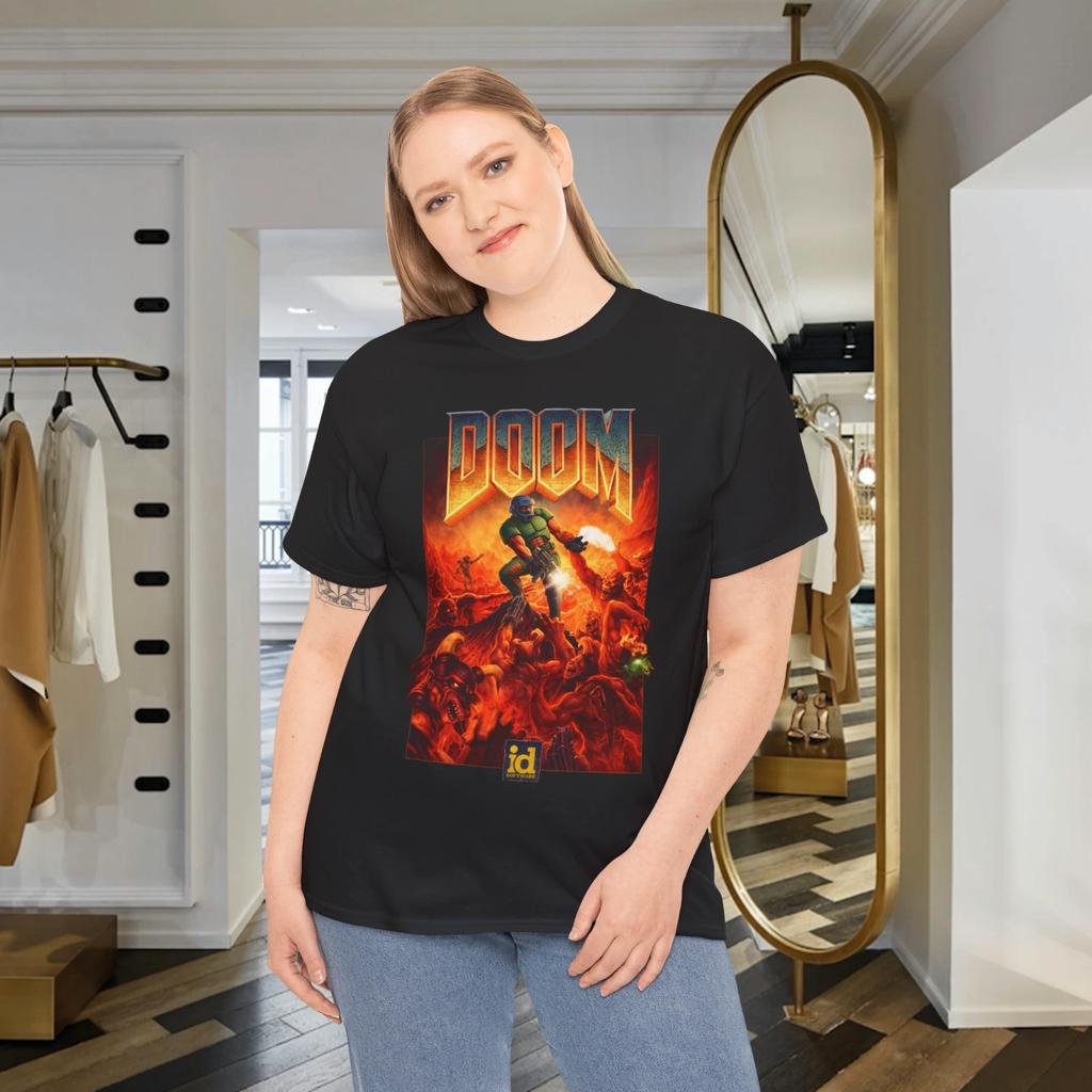DOOM Классическая игровая обложка Футболка Ретро Хоррор