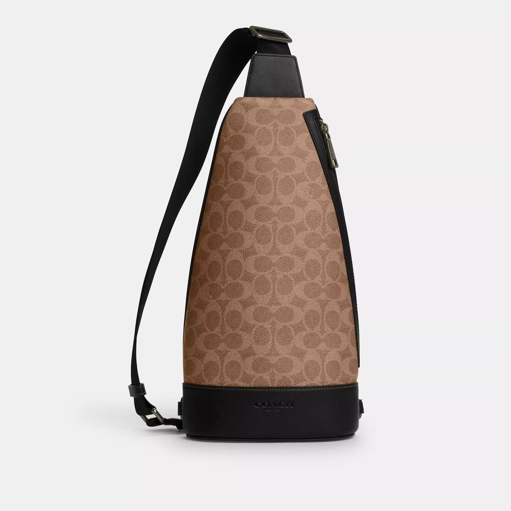 Coach Сумка-слинг Dominic из фирменного брезента Tan Black