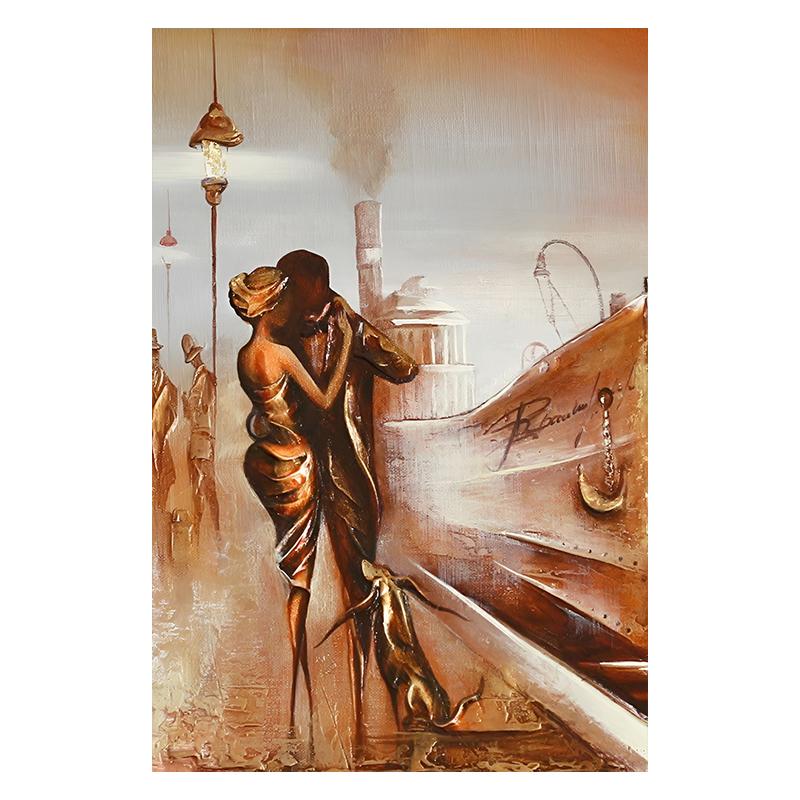 Золотая пара с зонтиком, городской пейзаж, холст, живопись, постеры, принт, абстрактные романтические настенные художественные фотографии для комнаты, домашний декор