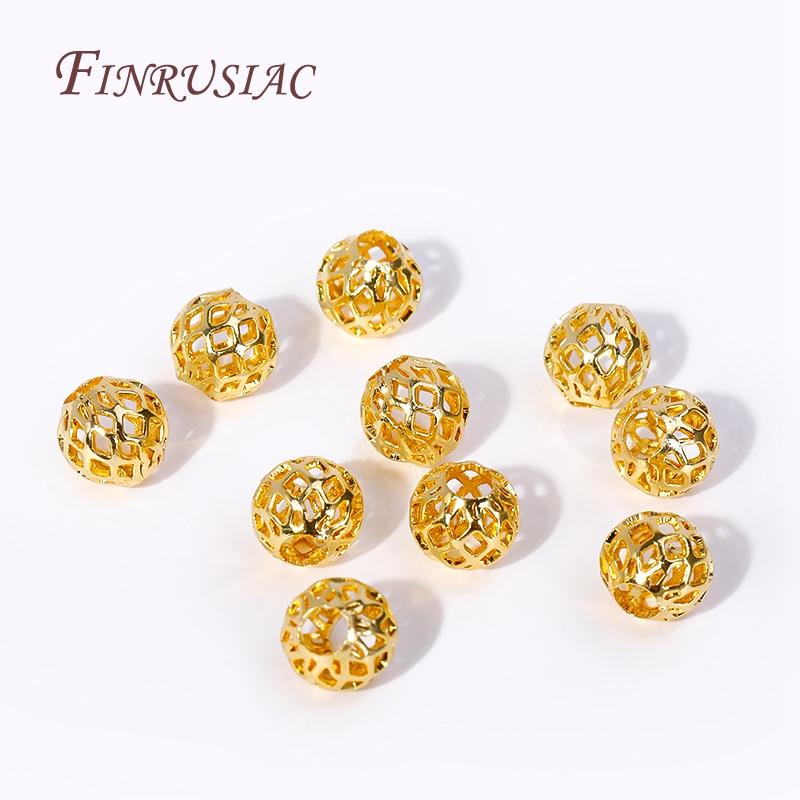 High Quality DIY Jewelry Accessories 4/5/6/8MM Brass Round Hollow Spacer Beads 18K Gold Plated Separator Beads Bracelet Beads
