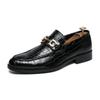 Fashion Designer Metal Buckle Loafers Men's Business Dress Fashion Casual Black Patent Leather Pointed-Toe Shoes Men's Loafers Slip-On